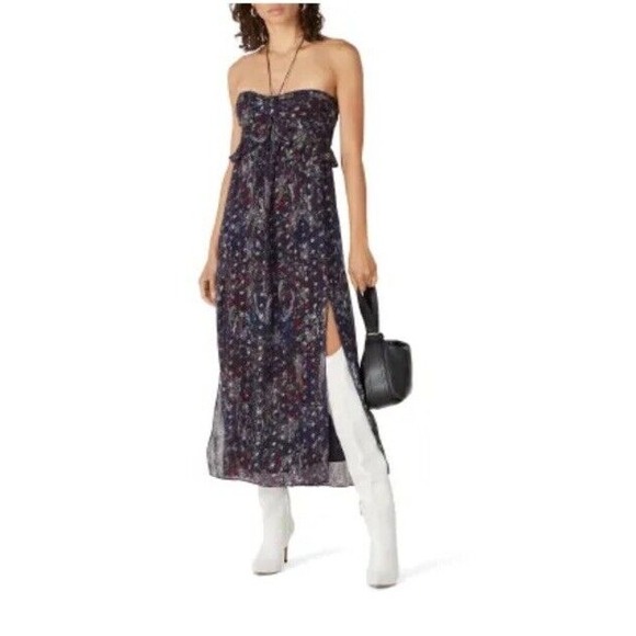 IRO Somov Midi Casual Dress‎ Ruffled Slitted Sleeveless Sweetheart Neckline Sz 2 - Picture 1 of 12